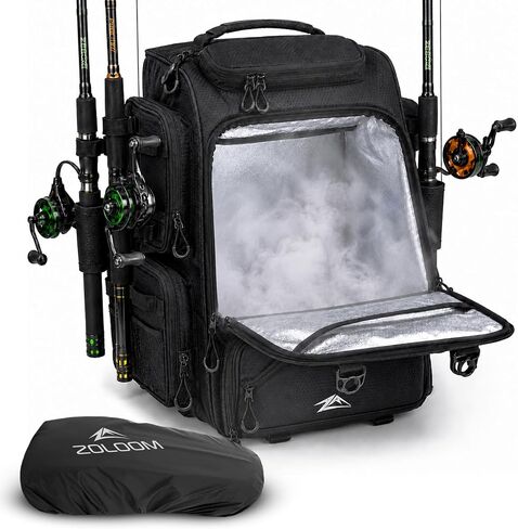 Waterproof Fishing Backpack with Tackle Boxes, Rod Holder & Foldable Net - 40L Fishing Tackle Bag with Trays Included, Extra Storage Gear and Equipment, Rain Cover, Fisherman Gift for Men in Saudi Arabia