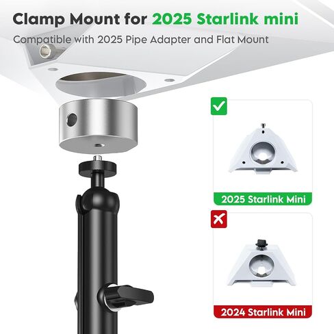 Starlink Mini Clamp Mount, Aluminum Starlink Mini Pole Mount Kit with 1/4"-20 & 3/8"-16 Thread & Clamp Bracket for 2026/2025 StarLink Mini, RV, Camper, Boat, Roof Rack, Balcony in Saudi Arabia