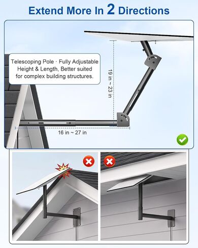 Starlink Mount Extended Telescoping for Standard 4/4X/Gen3/V3/V4 | Adjustable Height/Reach Bracket, 360°Swivel, Dual 90°Tilt, Rustproof Weatherproof, for Roof, Wood/Concrete Wall, Fascia, Eave in Saudi Arabia