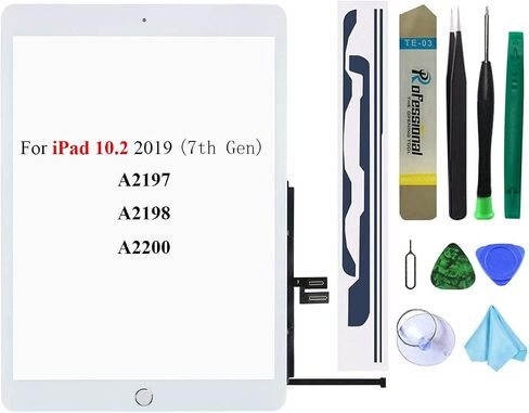 White Touch Screen Replacement Parts Digitizer Glass Assembly for iPad 7 7th Generation 2019 10.2 inch (A2197 A2198 A2200) with Home Button+Professional Tool Kit in Saudi Arabia