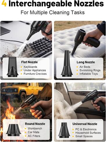 X213 Compressed Air Duster, 130000RPM, 3-Speed Adjustable, Electric | Mini Air Blower, Rechargeable, 4 Nozzles, Cordless, 0.5lb Portable, for Computer, Keyboard, House, Outdoor and Car in Saudi Arabia