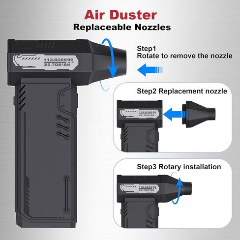 Compressed Air Duster,180,000RPM High Speed brushless Motor Mini Blower | 3-speed adjustable electric air duster with multiple nozzles , for cleaning car, keyboard, computer, home and outdoor. in Saudi Arabia