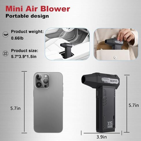 Compressed Air Duster,180,000RPM High Speed brushless Motor Mini Blower | 3-speed adjustable electric air duster with multiple nozzles , for cleaning car, keyboard, computer, home and outdoor. in Saudi Arabia