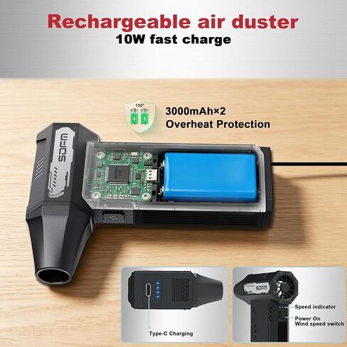 Compressed Air Duster,180,000RPM High Speed brushless Motor Mini Blower | 3-speed adjustable electric air duster with multiple nozzles , for cleaning car, keyboard, computer, home and outdoor. in Saudi Arabia