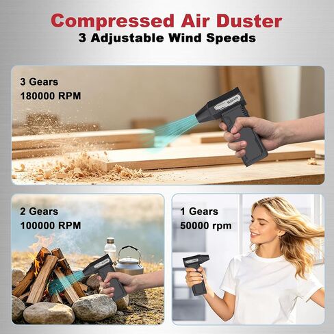Compressed Air Duster,180,000RPM High Speed brushless Motor Mini Blower | 3-speed adjustable electric air duster with multiple nozzles , for cleaning car, keyboard, computer, home and outdoor. in Saudi Arabia