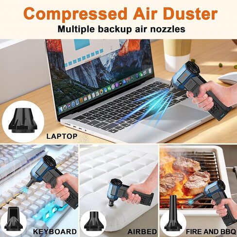 Electric air Duster，250,000RPM Super Power mini Blower,2 Swappable Battery | 3-speed adjustable rechargeable air duster with multiple nozzles，for cleaning car, keyboard, computer, leaves,home & outdoor. in Kuwait