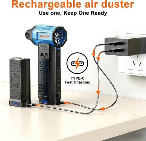 Electric air Duster，250,000RPM Super Power mini Blower,2 Swappable Battery | 3-speed adjustable rechargeable air duster with multiple nozzles，for cleaning car, keyboard, computer, leaves,home & outdoor. in Kuwait
