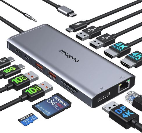 USB C Docking Station Dual Monitor Laptop Docking Station with 2 HDMI DP 8K | 15 in 1 Docking Station 3 Monitors with 100W PD 6 USB A/C Ports Button USB C Hub Multiport Adapter for Dell HP Windows Laptop in Saudi Arabia
