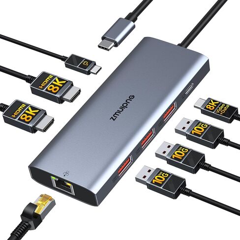 USB C Docking Station Dual Monitor Laptop Docking Station with 2 HDMI DP 8K | 15 in 1 Docking Station 3 Monitors with 100W PD 6 USB A/C Ports Button USB C Hub Multiport Adapter for Dell HP Windows Laptop in Saudi Arabia