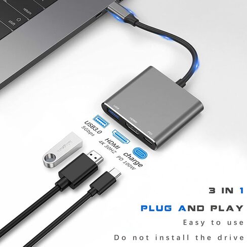 USB C to HDMI Multiport Adapter with Charging Port, HDMI to USB C Hub Adapter for Monitor to Laptop, USB-C to USB 3.0 Adapter 10Gbps, USBC HDMI Adapter 4K Converter for Mac iPad pro MacBook Chromebook in Saudi Arabia