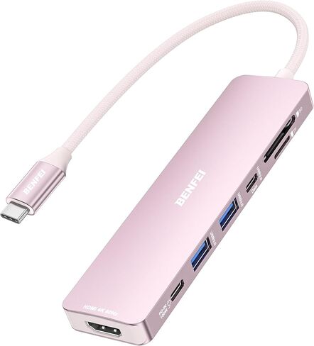 موزع USB C 7 في 1 من BENFEI مع HDMI (4K@60 هرتز)، 2 USB-A، 1 بيانات USB-C، شحن 100 واط، قارئ بطاقة SD/TF، ​​كابل سيليكون مقاوم للتشابك متوافق مع MacBook Pro/Air، iPad Pro، iMac، iPhone 15 Pro/Pro Max in Kuwait