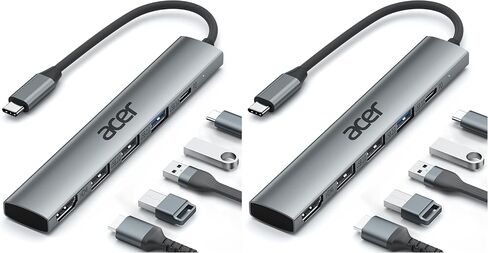 موزع Acer 5 في 1 USB C مع 4K HDMI، توصيل طاقة 100 واط، 3 منافذ بيانات USB A | محول USB C إلى HDMI متعدد المنافذ لأجهزة الكمبيوتر المحمول والكمبيوتر الشخصي والكمبيوتر اللوحي وMacBook Neo/Pro/Air وiPad Pro/Air وiMac وiPhone 17/16/15 in Kuwait