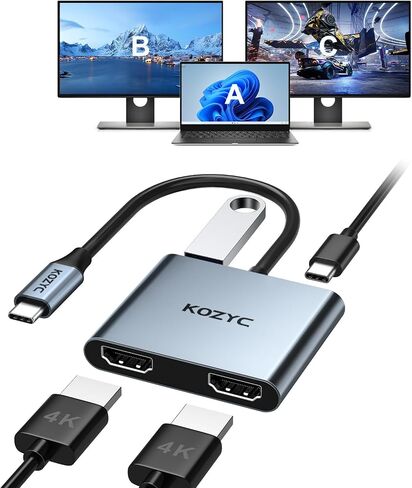 USB C to Dual HDMI Adapter 4K@30Hz, KOZYC USB C Hub Multiport Adapter with 2xHDMI, USB 3.0, 100W PD, Support USB C to HDMI Splitter Extended Display for MacBook Pro (MST is not Supported on MacOS) in Saudi Arabia