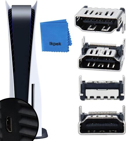 4 قطع من منافذ HDMI بديلة لجهاز بلاي ستيشن 5، مقبس موصل مقبس عرض HDMI لوحدة تحكم Sony PS5 (فضي - 4 قطع) in Kuwait