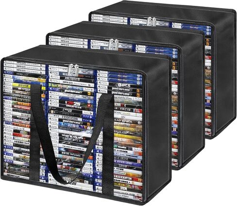 DVD Storage Bag 3 Pack, Hold 210 DVDs & Blu ray Cases | CD & Video Game Storage, Reinforced Heavy-Duty Handles, Clear Easy Find Media Organizer, Side Zipper Access in Saudi Arabia