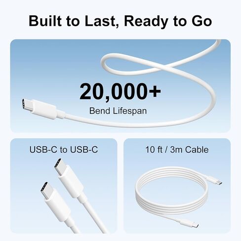 10ft Charger for MacBook Pro/Air 16, 15, 14, 13 inch 2025, 2024, 2023, 2022, 2021, 2020, M1 M2 M3 M4, 96W USB C Power Adapter, LED, 100W USB-C Cable Charging as Fast as Original Quality in Kuwait