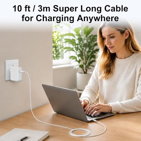 10ft Charger for MacBook Pro/Air 16, 15, 14, 13 inch 2025, 2024, 2023, 2022, 2021, 2020, M1 M2 M3 M4, 96W USB C Power Adapter, LED, 100W USB-C Cable Charging as Fast as Original Quality in Kuwait