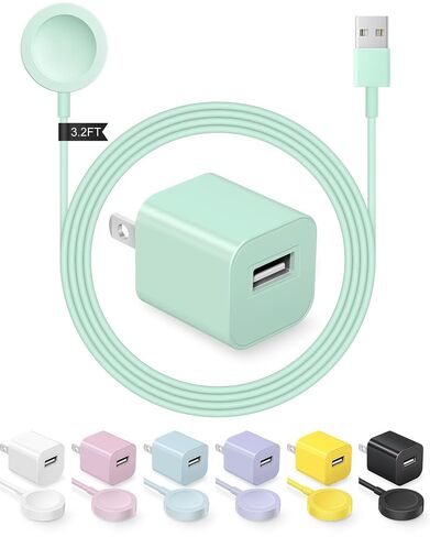 Fast Charger for Apple Watch Charger 3.2FT Wireless Cord with USB A Block | Fast Magnetic Wireless Charging Cord with Wall Chargers Plug for Apples Watchs Series 10/9/8/7/SE/6/5/4/3/2/1 in Saudi Arabia