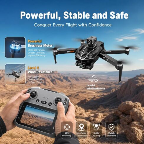 A16 GPS Drones with 4K Camera for Adults EIS, Drone with 4.5" HD Screen | GPS Follow & Auto Return & Obstacle Avoidance, Long Range Transmission, 3 Speed Adjustable, 60 Mins Flight Time, Under 249g in Saudi Arabia
