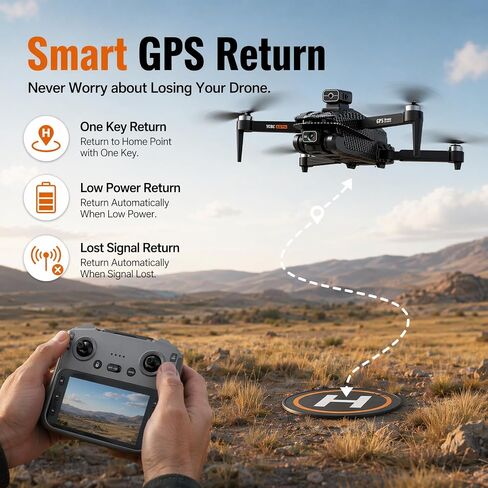 A16 GPS Drones with 4K Camera for Adults EIS, Drone with 4.5" HD Screen | GPS Follow & Auto Return & Obstacle Avoidance, Long Range Transmission, 3 Speed Adjustable, 60 Mins Flight Time, Under 249g in Saudi Arabia