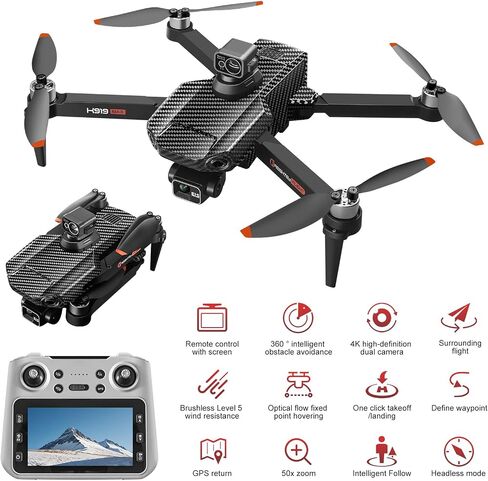 K919M GPS Drones with Camera for Adults 4K, RC Drones with 4.5" HD Screen | GPS Follow & Auto Return, Long Range Transmission, 60 Mins Flight Time, Brushless Motor, Under 249g in Saudi Arabia
