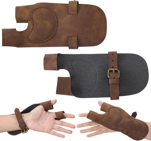 2 Pcs Reinforced Archery Shooting Glove Leather Hand Protector | Handmade Archery Shooting Glove, Archery Accessories, Wrist Finger Protector, Full Grain Leather, for Traditional Bow in Saudi Arabia