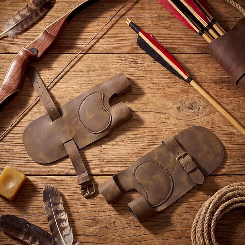 2 Pcs Reinforced Archery Shooting Glove Leather Hand Protector | Handmade Archery Shooting Glove, Archery Accessories, Wrist Finger Protector, Full Grain Leather, for Traditional Bow in Saudi Arabia