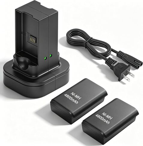 4800mAh Battery Charger Compatible with Xbox 360 Controller Battery Pack | 2Pcs Remote Rechargeable Batteries + Dual Charging Station Dock with LED Indicator, Fast Charging 2 Battery At Once in Saudi Arabia