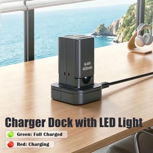 4800mAh Battery Charger Compatible with Xbox 360 Controller Battery Pack | 2Pcs Remote Rechargeable Batteries + Dual Charging Station Dock with LED Indicator, Fast Charging 2 Battery At Once in Saudi Arabia