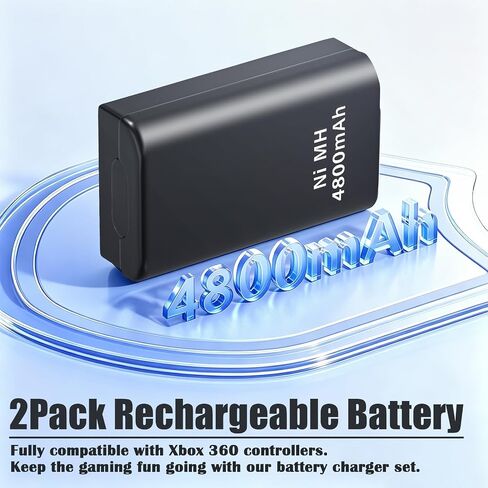 4800mAh Battery Charger Compatible with Xbox 360 Controller Battery Pack | 2Pcs Remote Rechargeable Batteries + Dual Charging Station Dock with LED Indicator, Fast Charging 2 Battery At Once in Saudi Arabia