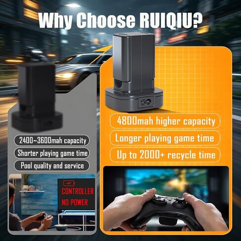 4800mAh Battery Charger Compatible with Xbox 360 Controller Battery Pack | 2Pcs Remote Rechargeable Batteries + Dual Charging Station Dock with LED Indicator, Fast Charging 2 Battery At Once in Saudi Arabia