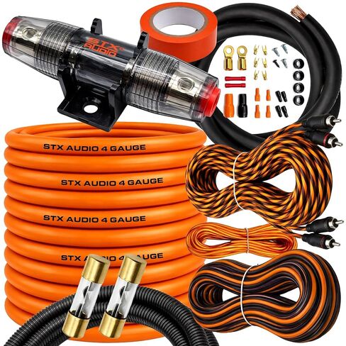 STX Audio SX4C - 4 Gauge Amplifier Wiring Kit, True Spec 4 AWG Power Cable, AGU Fuse Holder with 80A & 100A Fuses, RCA Cable, Complete Install Kit for Car Audio Systems in Saudi Arabia