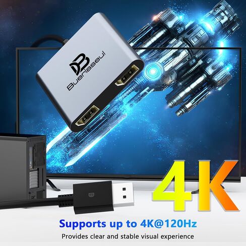 DisplayPort Splitter for Dual Monitors, DisplayPort to Dual DisplayPort Splitter Adapter 4K@120Hz, Monitor Splitter SST/MST Extended Display, DP MST Hub for PC, Laptop,Graphics Card and More in Saudi Arabia