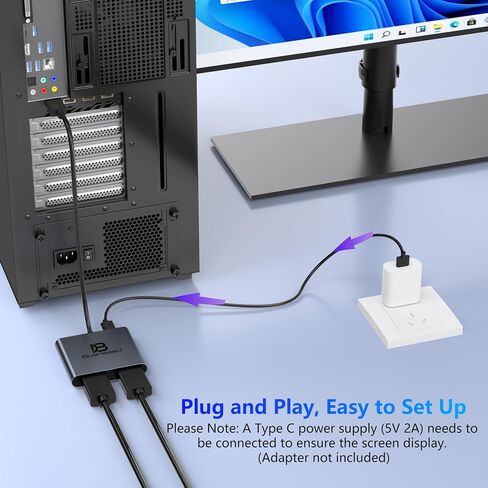 DisplayPort Splitter for Dual Monitors, DisplayPort to Dual DisplayPort Splitter Adapter 4K@120Hz, Monitor Splitter SST/MST Extended Display, DP MST Hub for PC, Laptop,Graphics Card and More in Saudi Arabia