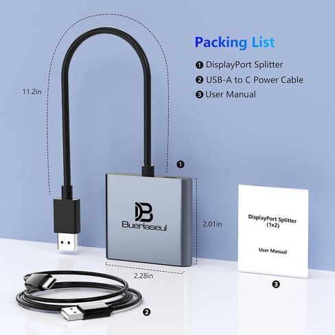 DisplayPort Splitter for Dual Monitors, DisplayPort to Dual DisplayPort Splitter Adapter 4K@120Hz, Monitor Splitter SST/MST Extended Display, DP MST Hub for PC, Laptop,Graphics Card and More in Saudi Arabia