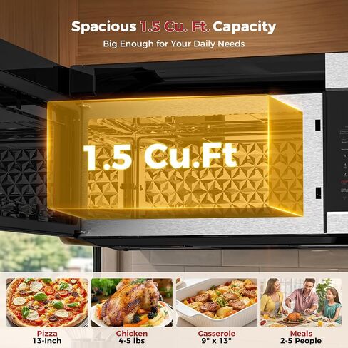CAMPLUX 30" Convection Over-the-Range Microwave Oven, 1.5 Cu. Ft. Stainless Steel OTR Microwave with 300 CFM Venting, Bake & Roast Like a Real Oven, Low Noise Design in Kuwait