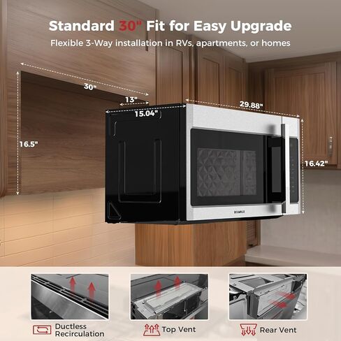 CAMPLUX 30" Convection Over-the-Range Microwave Oven, 1.5 Cu. Ft. Stainless Steel OTR Microwave with 300 CFM Venting, Bake & Roast Like a Real Oven, Low Noise Design in Kuwait