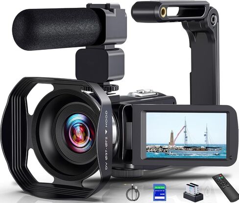 8K 64MP Video Camera Camcorder 18X Zoom WiFi IR Night Vision Camcorders | 3.0'' Touch Screen Webcam Vlogging Camera for YouTube with 64GB SD Card, 2 Batteries, Remote Control, Mic and Stabilizer in Saudi Arabia