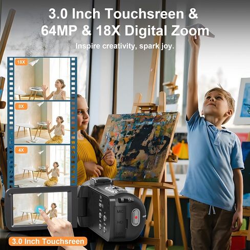 8K 64MP Video Camera Camcorder 18X Zoom WiFi IR Night Vision Camcorders | 3.0'' Touch Screen Webcam Vlogging Camera for YouTube with 64GB SD Card, 2 Batteries, Remote Control, Mic and Stabilizer in Saudi Arabia
