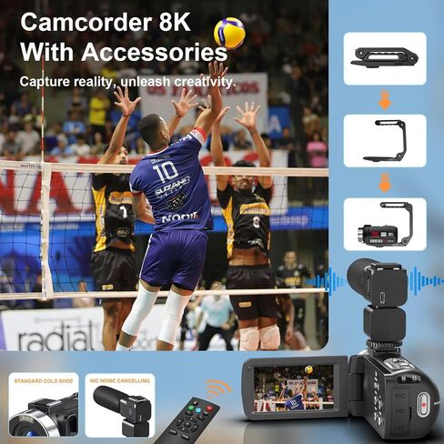 8K 64MP Video Camera Camcorder 18X Zoom WiFi IR Night Vision Camcorders | 3.0'' Touch Screen Webcam Vlogging Camera for YouTube with 64GB SD Card, 2 Batteries, Remote Control, Mic and Stabilizer in Saudi Arabia