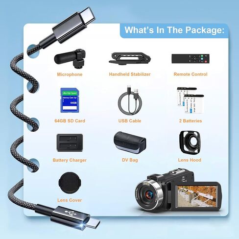 8K 64MP Video Camera Camcorder 18X Zoom WiFi IR Night Vision Camcorders | 3.0'' Touch Screen Webcam Vlogging Camera for YouTube with 64GB SD Card, 2 Batteries, Remote Control, Mic and Stabilizer in Saudi Arabia