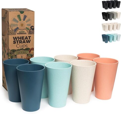 Grow Forward Premium Wheat Straw Cups - 13 & 20 oz Unbreakable BPA Free Hard Plastic Cups - Reusable Lightweight Plastic Drinking Glasses for Kitchen, Outdoor, Water, Camping, RV - Tropical in Saudi Arabia