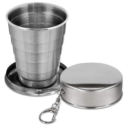 Collapsible Shot Glass with Lid - 2.5Oz (75ml) Stainless Steel Travel Shot Glasses, Rust & Bend Resistant, Keychain for Easy Portability - Collapsible Cups for Traveling, Fishing, Camping | Travel Shot Glasses; Rust-, Weather- and Bend-Resistant; Keychain in Saudi Arabia