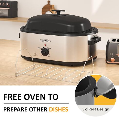 Electric Roaster Oven, 20 QT Roaster with Self-Basting Lid and Buffet Server, Turkey Roaster Oven with 150-450°F Full-Range Temperature Control, Removable Pan, Stainless Steel, Silver in Saudi Arabia