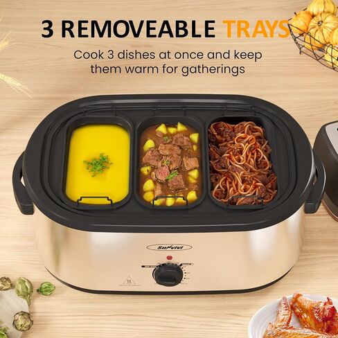 Electric Roaster Oven, 20 QT Roaster with Self-Basting Lid and Buffet Server, Turkey Roaster Oven with 150-450°F Full-Range Temperature Control, Removable Pan, Stainless Steel, Silver in Saudi Arabia