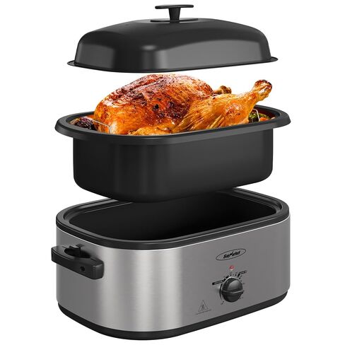 Electric Roaster Oven, 20 QT Roaster with Self-Basting Lid and Buffet Server, Turkey Roaster Oven with 150-450°F Full-Range Temperature Control, Removable Pan, Stainless Steel, Silver in Saudi Arabia