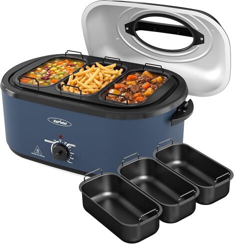 Sunvivi 20 QT Electric Roaster Oven with Self-Basting Lid, 3 Compartments, and Keep Warm Function, Full-Range Temperature Control (150-450°F), Stainless Steel in Saudi Arabia