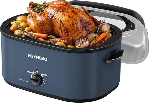 30Qt Electric Roaster Oven, with Self-Basting Lid, Removable Pan, Cool-Touch Handles, 1450W Stainless Steel Turkey Roaster Oven, Blue in Saudi Arabia