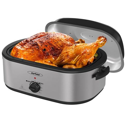 Electric Roaster Oven, 18 QT Turkey Roaster with Self-Basting Lid and Buffet Server, Roaster Oven with Adjustable Temperature Control, Removable Pan for Turkey, Stainless Steel, Silver in Saudi Arabia