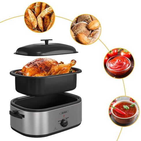 Electric Roaster Oven, 18 QT Turkey Roaster with Self-Basting Lid and Buffet Server, Roaster Oven with Adjustable Temperature Control, Removable Pan for Turkey, Stainless Steel, Silver in Saudi Arabia
